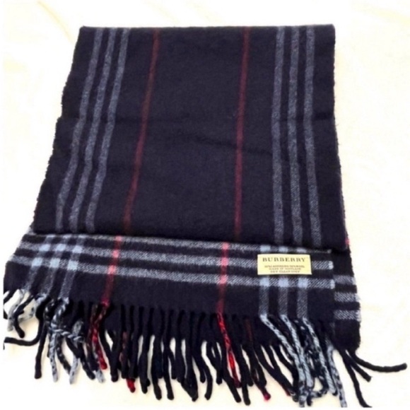 Cashmere Burberry Navy Red Plaid Scarf One Size